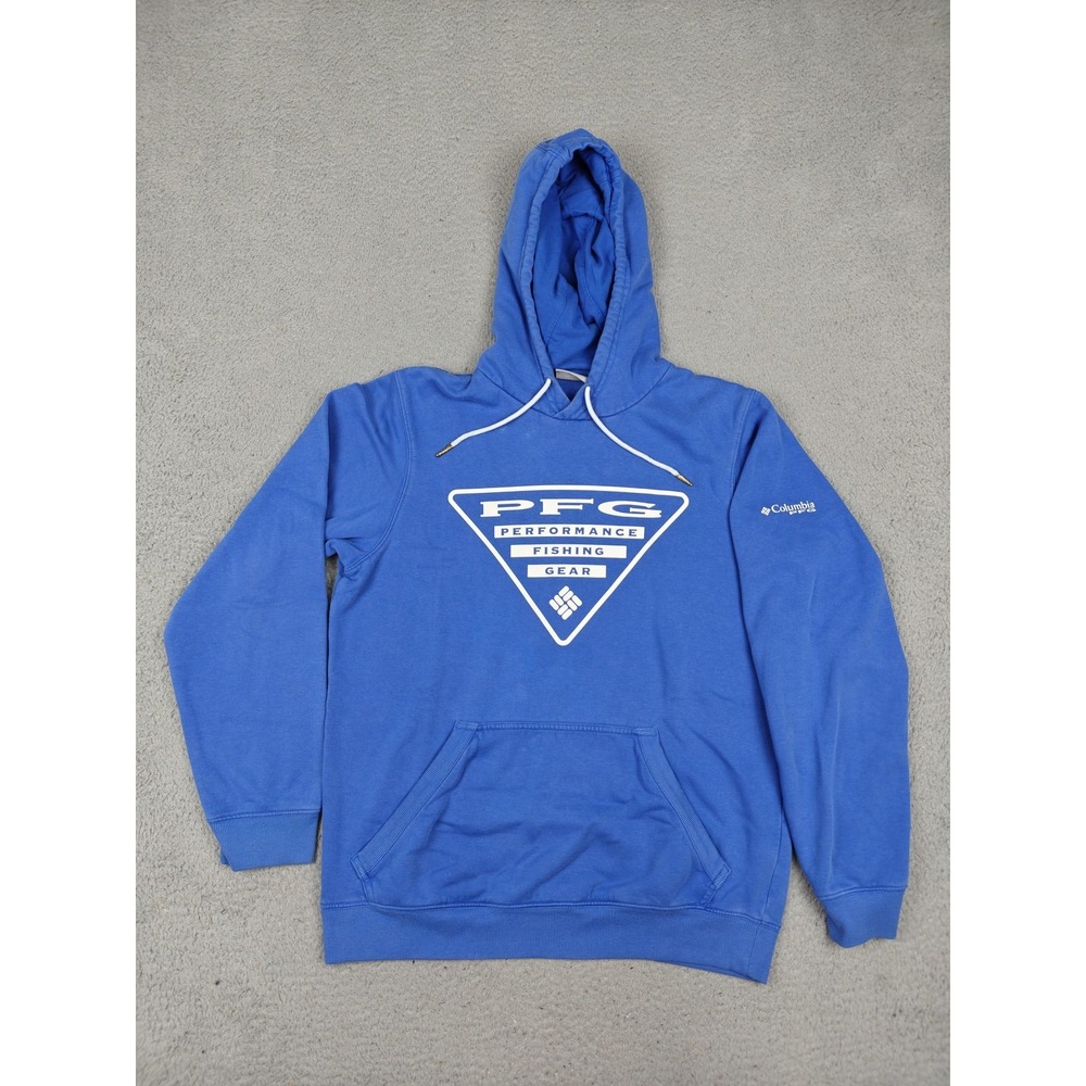 Columbia Hoodie Mens Small Blue PFG Performance Fishing Gear Graphic Pullover